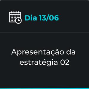 Dia 1206 Apresentação da estratégia 01 Dia 1306 Apresentação da estratégia 01 Dia 1406 Momento de interação e retirada de dúvidas..